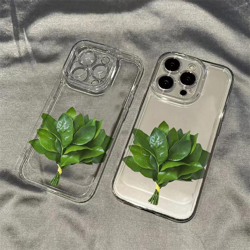 大柚子叶适用苹果17promax太空手机壳iPhone16/15/14/13/12全包透明AIR华为P70vivo小米15女oppo防摔软壳潮xr