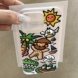 海岛原始人适用苹果17/16promax透白小麦壳iPhone15pro可爱卡通14plus小众创意13pro简约风12磨砂11男女新款