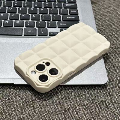 古董白立体格子适用苹果17promax手机壳iPhone16pro简约15pro磨砂亲肤感14/13promax镜头全包17pro防摔软壳潮