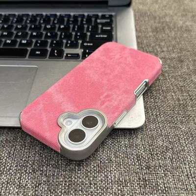 玫红牛仔纹适用苹果17promax电镀手机壳iPhoneAIR新款16/15/14/13pro简约纯色vivo华为P70小米15oppo磨砂肤感