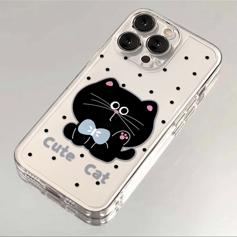 可爱大脸黑猫适用苹果16promax太空手机壳透明iPhone15/14/13/12/11个性xs/xr华为P70vivo小米15PROoppo新款