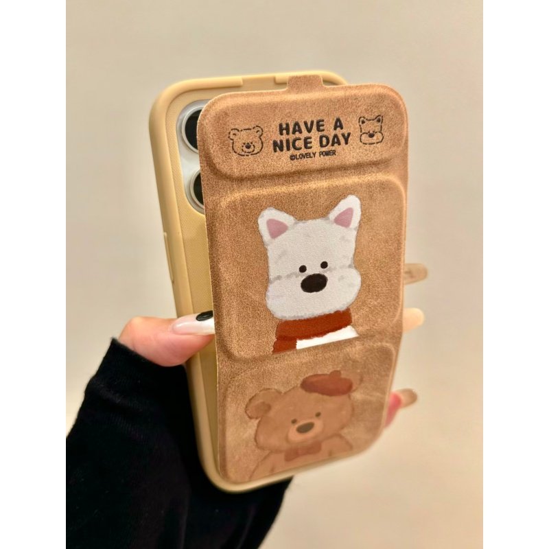 方块小狗小熊磁吸翻盖折叠支架适用苹果17promax手机壳iPhone17/16/15/14/13pro防摔套vivo华为P70小米17oppo