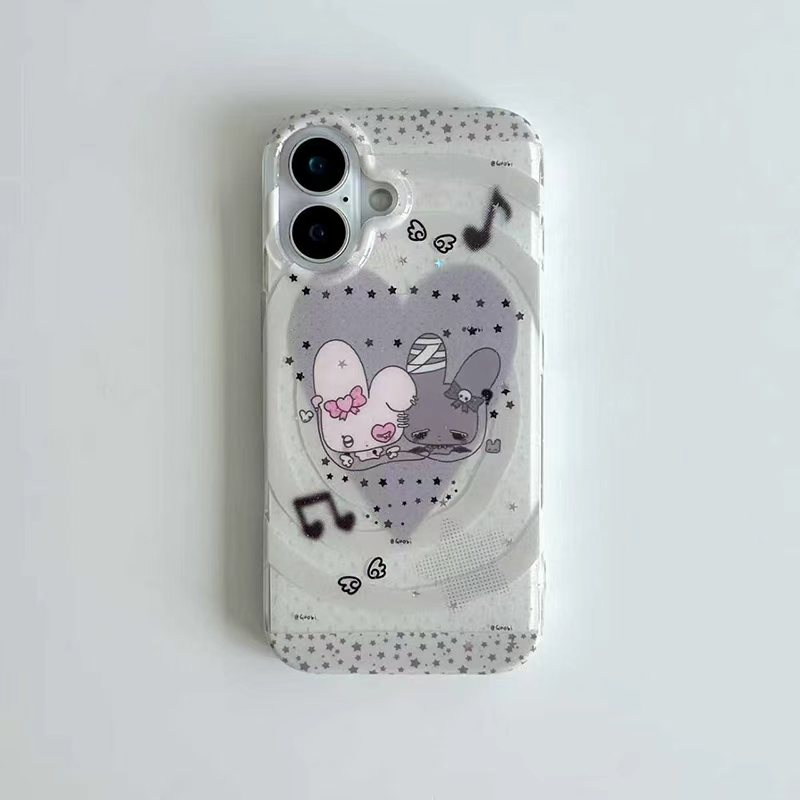 音符爱心粉黑兔适用iPhone16/15promax白色IMD手机壳16/15/14pro苹果13pro新款vivo华为P70oppo小米15保护套