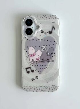 音符爱心粉黑兔适用iPhone16/15promax白色IMD手机壳16/15/14pro苹果13pro新款vivo华为P70oppo小米15保护套