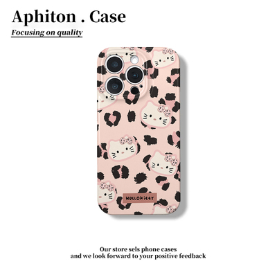 粉色豹纹kt猫适用iPhone16pro苹果17promax菲林手机壳16/15/14plus个性潮13pro华为P70vivo小米15oppo保护套