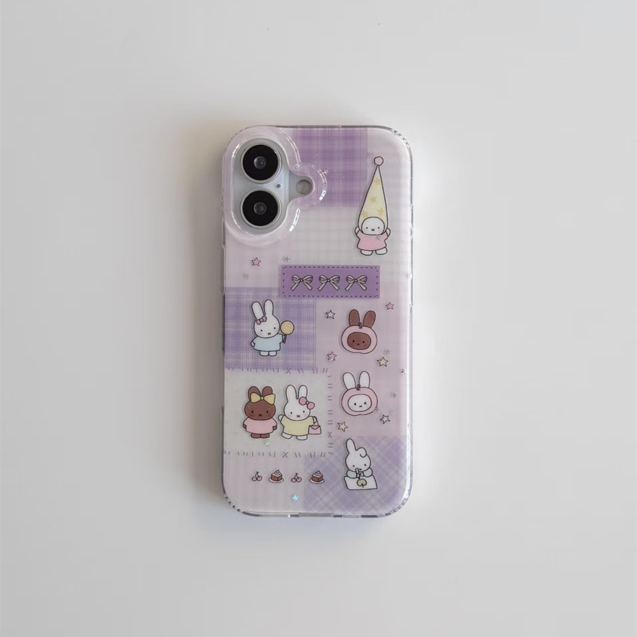 紫格拼接米菲适用苹果17promax大孔手机壳iPhone17pro双层16/15/14/13pro复古卡通vivo华为P70小米17oppo女款