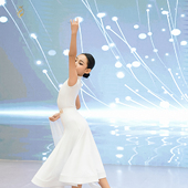 星际舞服2026新款 大摆裙舞台表演服 摩登舞比赛服演出女白色盖肩袖