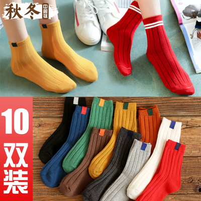 袜子女秋冬中筒袜韩版学院风加厚纯棉韩国堆堆袜日系长筒女士棉袜