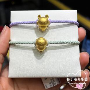 周大福chiikawa新款小飞鼠可爱莫莫咖黄金栗子馒头转运珠手链女