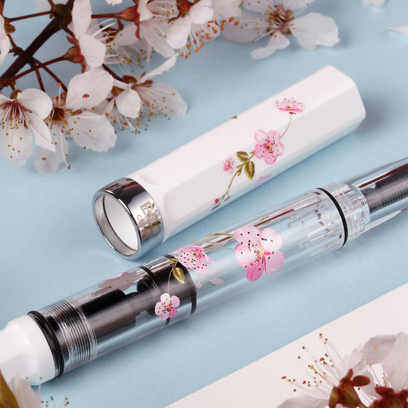 The official flagship store twsbi Sanwen Tang has launched a new ECO cherry blossom designer limited edition large-capacity piston ink pen in spring. It features an apple white transparent pen with a high aesthetic level as a gift and a pink white calligraphy practice pen thumbnail 4
