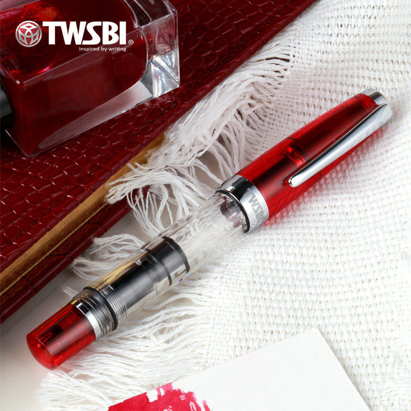 官方旗舰店twsbi三文堂钻石580mini全红星星版迷你定制活塞吸墨大容量透明短款书法练字笔五角星随身教师礼物