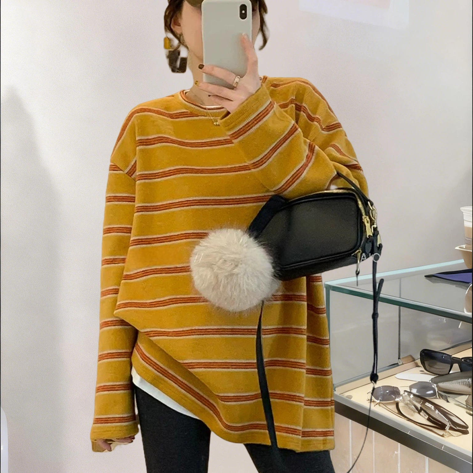 欧货十三行气质老钱风条纹卫衣