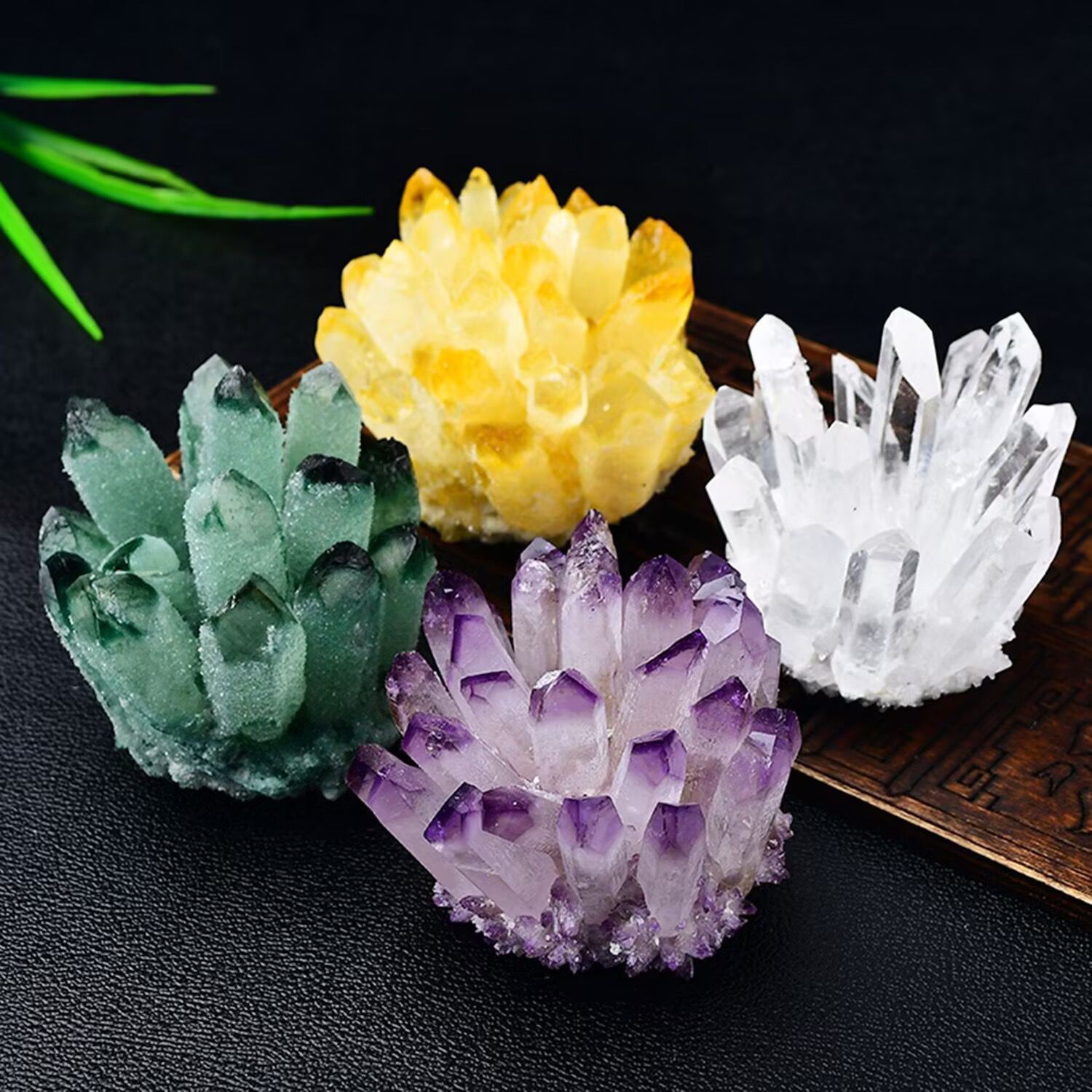 黄水晶簇原石摆件手链白紫消磁石