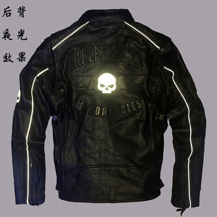 哈雷机车服男真皮 头层牛皮 反光骷髅立领修身短款皮夹克男装皮衣