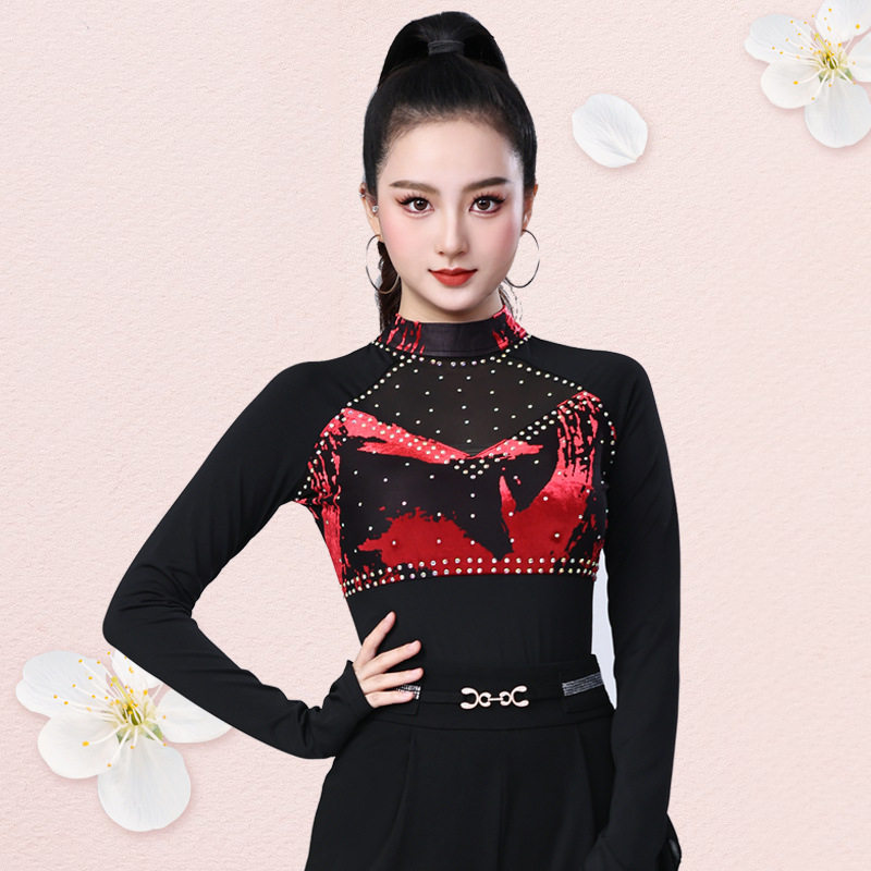 2025新款拉丁舞服女秋冬半高领长袖上衣摩登舞吉特巴交谊舞演出服,运动/瑜伽/健身/球迷用品,广场舞上装,淘宝优惠券,粉丝福利购,淘宝优惠卷