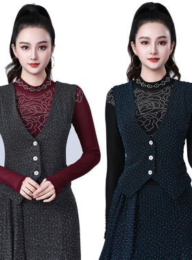 广场舞跳舞马甲时尚亮丝舞蹈外搭小坎肩国标马甲新款摩登舞小短甲