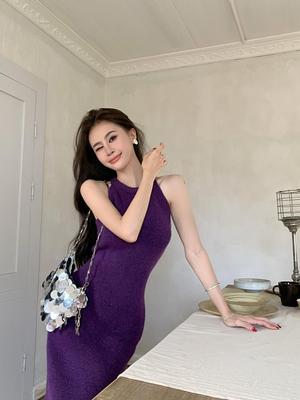 通勤A字裙纯色辣妹针织吊带