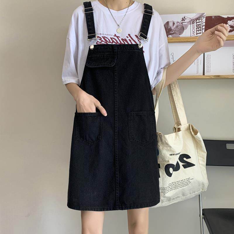 2026春季新款宽松显瘦黑色牛仔背带裙女夏小个子吊带连衣裙短裙子