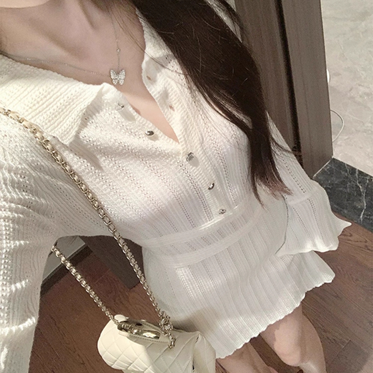 收腰显瘦温柔风米白色针织连衣裙