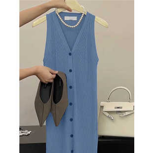 小香风气质灰色针织无袖连衣裙子夏季2025新款高级感简单大方长裙