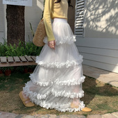 白色网纱A字显瘦长款 纱裙半身裙女2026春季 新款 花朵纱裙子