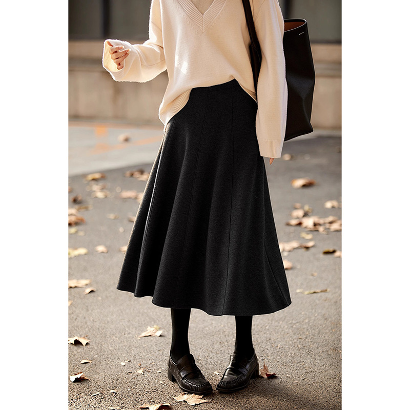 秋冬复古时髦醋酸羊绒半身裙