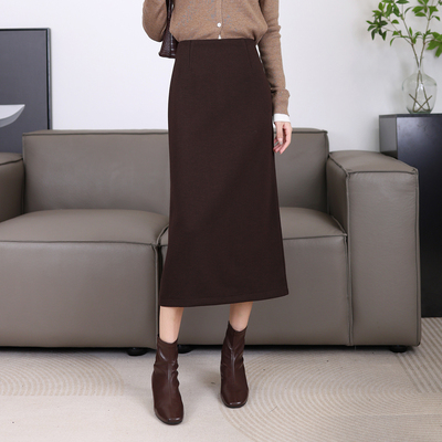 醋酸羊毛半身裙女秋冬2025新款显瘦开叉a字裙时尚百搭高腰直筒裙