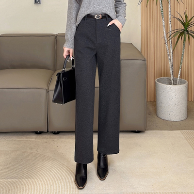 羊毛呢窄版阔腿裤女2025冬季新款小个子高腰九分裤气质休闲直筒裤