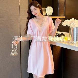 甜美冰丝系带收腰显瘦睡衣高档家居服连衣裙2025短袖 夏季 性感裙子