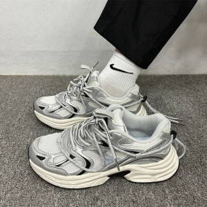 ins潮网红男24新款超软回弹真皮男厚底时尚复古巴黎老爹鞋小白鞋