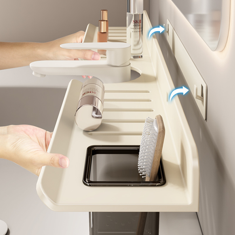 太空铝奶白卫生间洗手台洗漱台浴室置物架镜前水龙头收纳架子壁挂