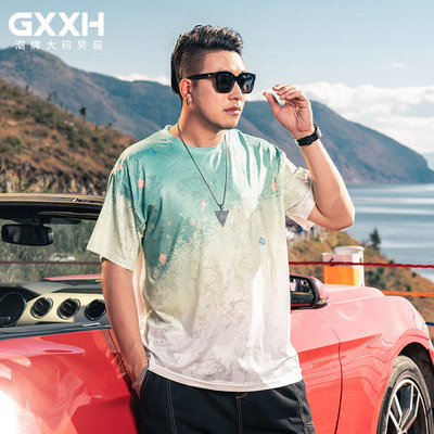 GxxH大码男装美式休闲短袖T恤男潮流夏季新款圆领冰丝凉感上衣