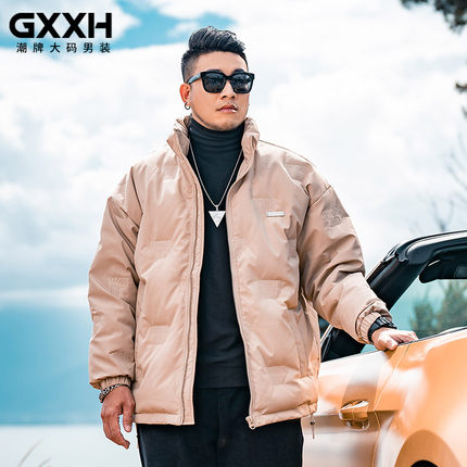 GxxH大码潮牌男装加肥加大号胖子立领宽松个性黑色羽绒服保暖外套