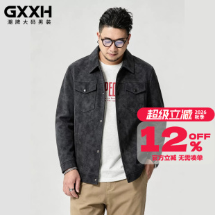GxxH大码加绒保暖男士外套2026加肥加大号胖子休闲翻领麂皮绒夹克