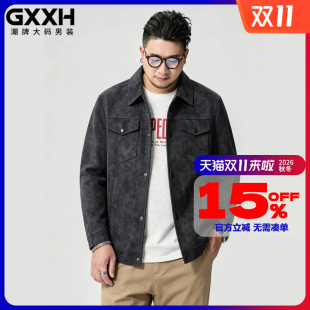 GxxH大码加绒保暖男士外套2026加肥加大号胖子休闲翻领麂皮绒夹克