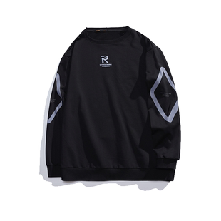 GxxH大码卫衣男加肥加大宽松个性反光印花潮长袖圆领套头绣花上衣