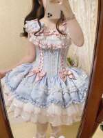Ribbon sweetheart Lolita ballet-style sweet Lolita dress Pink cake dress cinched waist jsk princess dress thumbnail 3