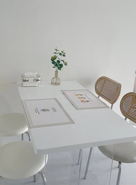 家用藤编法式奶油风餐椅原木风高级感实木靠背吃饭餐桌椅白色凳子