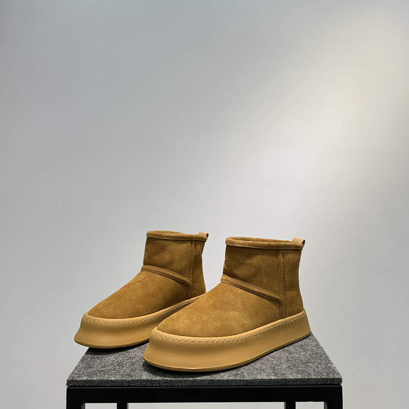 真皮一脚蹬雪地靴百搭厚底短靴男