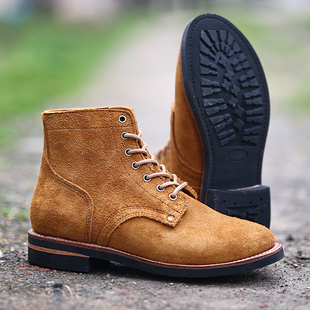 头层牛皮大逃亡靴手工固特异沙漠靴翻毛皮工装靴高帮皮鞋电工鞋男