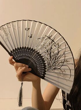 古风小扇子折扇中国风汉服女舞蹈折叠新中式黑色竹扇夏日随身便携