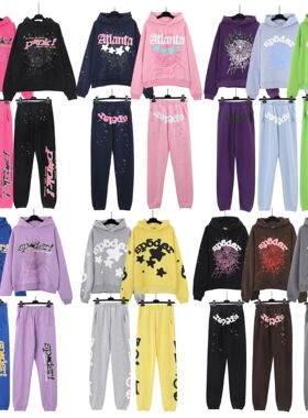 欧美潮牌sp5der蜘蛛网发泡加绒加厚秋冬卫衣连帽衫Young Thug同款