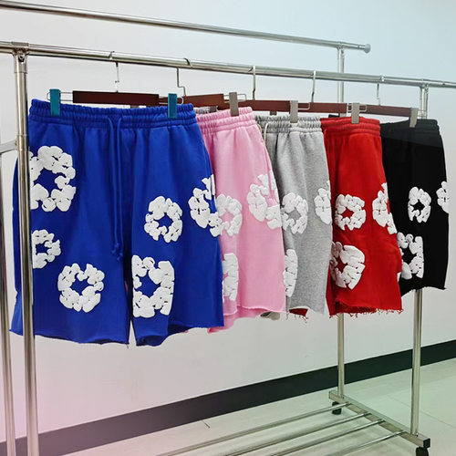 跨境高品质重磅DENIM TEARS木棉花短裤满印发泡牛仔眼泪五分裤潮