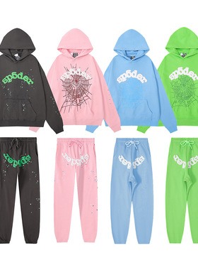 跨境现货Sp5der55555帽衫嘻哈歌手Young Thug发泡印花情侣卫衣潮