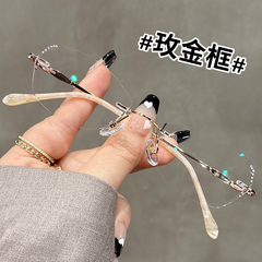 无边框纯钛小框近视眼镜女可配度数切边眼睛框镜架高级感小脸素颜
