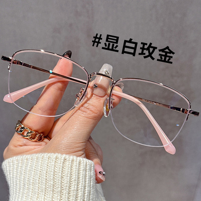 超轻纯钛半框近视眼镜女可配度数
