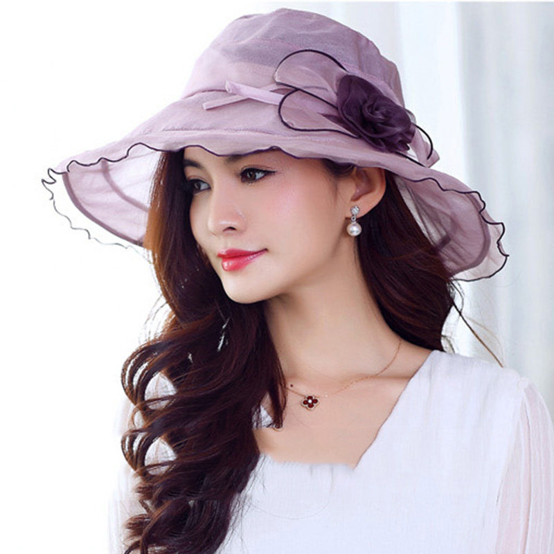 布塔帽子女夏天遮阳帽太阳帽女防晒时尚真丝帽女士大沿沙滩帽凉帽