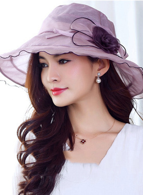 布塔帽子女夏天遮阳帽太阳帽女防晒时尚真丝帽女士大沿沙滩帽凉帽