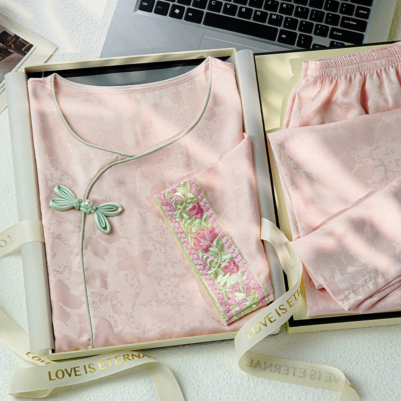 猫人冰丝睡衣女夏季薄款带胸垫国风新中式家居服送妈妈母亲节礼盒,女士内衣/男士内衣/家居服,睡衣/家居服套装,淘宝优惠券,粉丝福利购,淘宝优惠卷