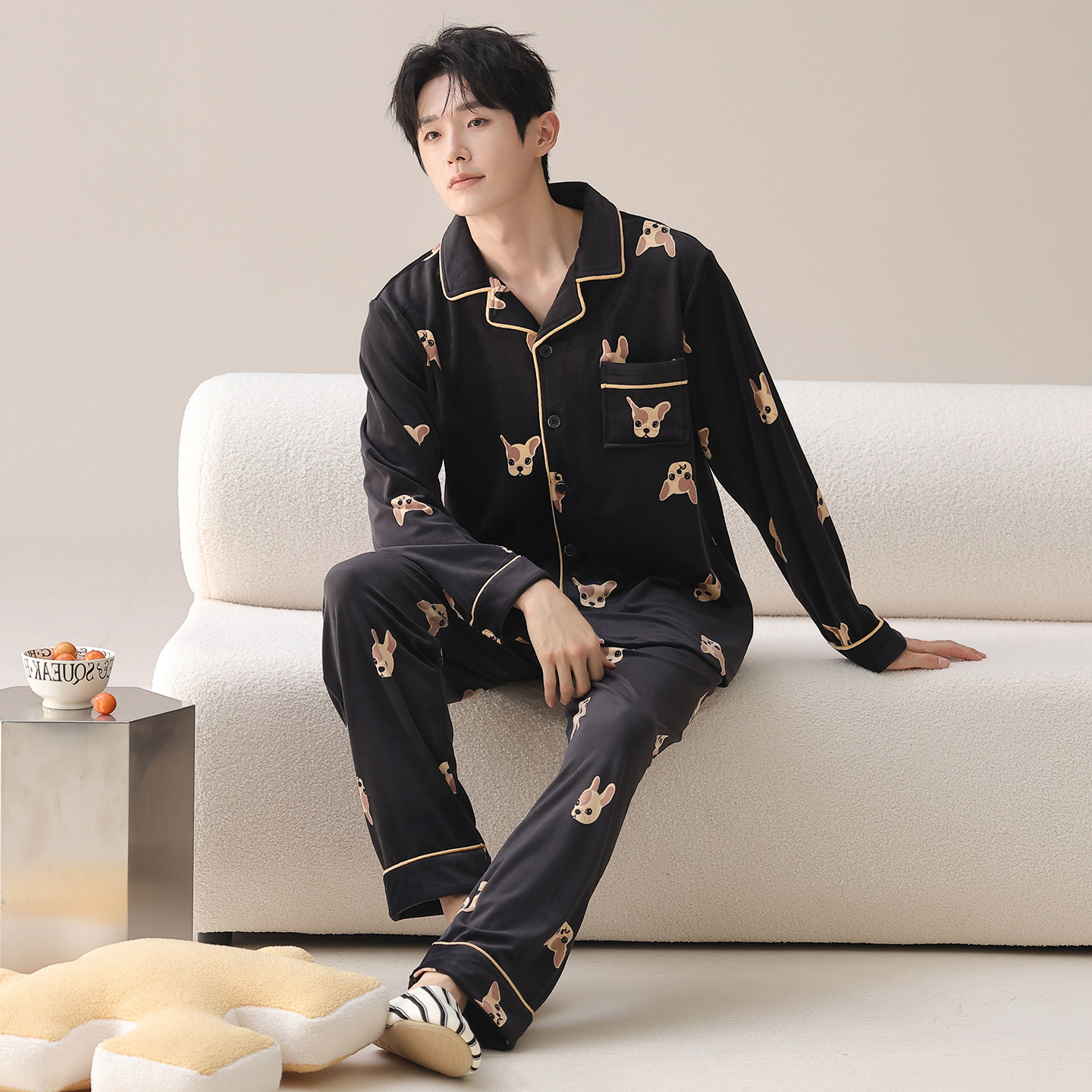 猫人海岛绒睡衣男款秋冬季加厚加绒2025新款高级感长袖家居服套装